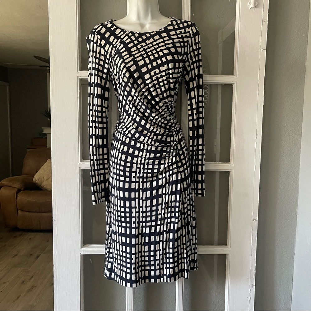 Peserico Ruched‎ Geometric Long Sleeve Dress